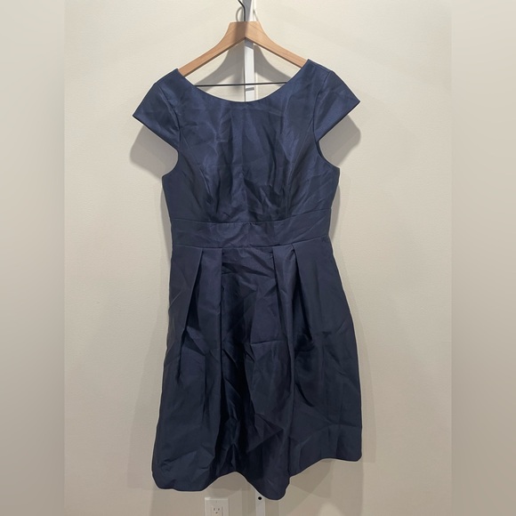 Alfred Sung Cap Sleeve Pleated Cocktail Dress With Pockets Navy Size 14 - Picture 2 of 10